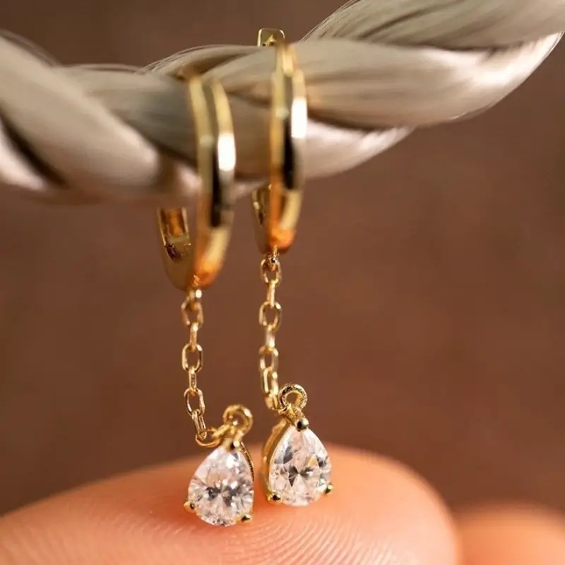 Women's Mini Huggie Hoop Dangle Earrings with Water Drop Design